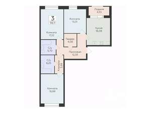 3-к квартира, строящийся дом, 98м2, 2/10 этаж