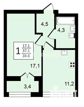1-к квартира, строящийся дом, 39м2, 11/24 этаж