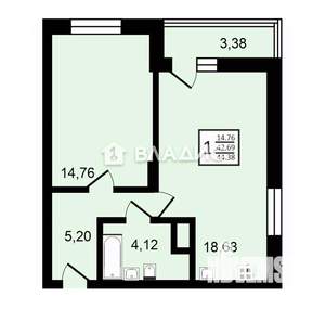 1-к квартира, вторичка, 44м2, 15/27 этаж