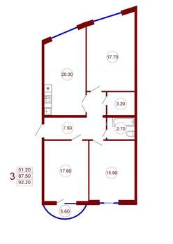 3-к квартира, вторичка, 89м2, 6/12 этаж