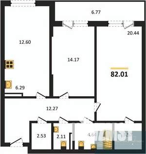 2-к квартира, вторичка, 82м2, 6/24 этаж