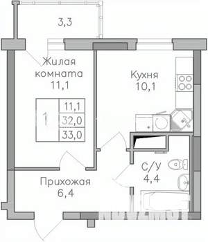 1-к квартира, строящийся дом, 33м2, 12/25 этаж
