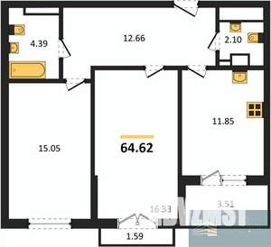 2-к квартира, вторичка, 65м2, 11/18 этаж