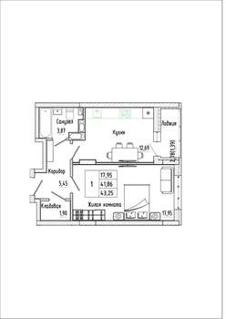 1-к квартира, строящийся дом, 43м2, 2/17 этаж