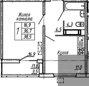 1-к квартира, вторичка, 39м2, 10/19 этаж