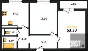 2-к квартира, вторичка, 53м2, 13/17 этаж