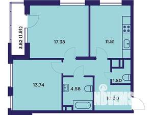 2-к квартира, строящийся дом, 63м2, 9/18 этаж