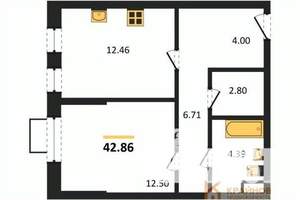 1-к квартира, вторичка, 43м2, 1/21 этаж