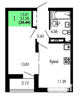 1-к квартира, вторичка, 34м2, 9/9 этаж