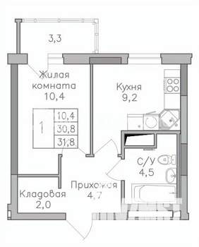 1-к квартира, строящийся дом, 32м2, 12/25 этаж