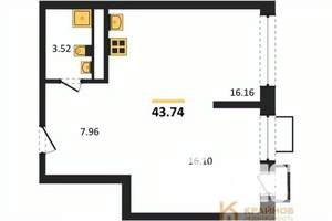 1-к квартира, вторичка, 44м2, 8/21 этаж