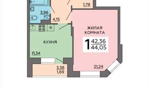 1-к квартира, вторичка, 44м2, 16/20 этаж