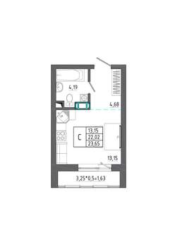 Студия квартира, строящийся дом, 24м2, 1/17 этаж