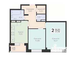 2-к квартира, вторичка, 58м2, 14/16 этаж