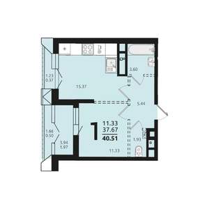 1-к квартира, вторичка, 41м2, 4/12 этаж