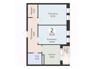 2-к квартира, вторичка, 57м2, 2/12 этаж