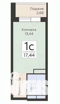 Студия квартира, вторичка, 17м2, 2/17 этаж