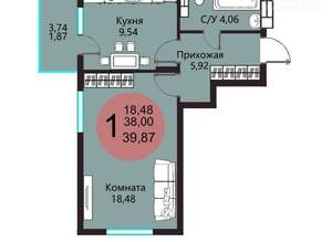 1-к квартира, сданный дом, 40м2, 6/19 этаж