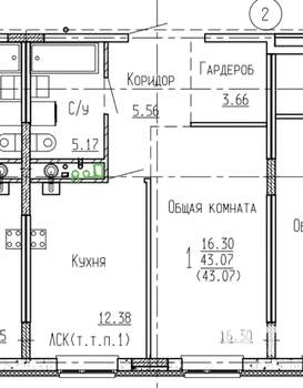 1-к квартира, вторичка, 43м2, 3/4 этаж