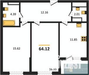 2-к квартира, вторичка, 64м2, 15/18 этаж