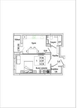 1-к квартира, строящийся дом, 43м2, 10/17 этаж