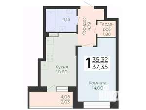1-к квартира, вторичка, 37м2, 18/23 этаж