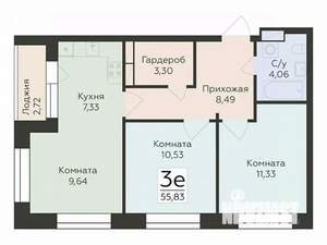 3-к квартира, вторичка, 56м2, 4/24 этаж
