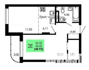 2-к квартира, строящийся дом, 46м2, 6/9 этаж
