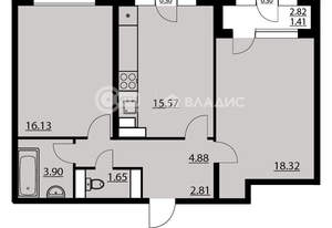2-к квартира, строящийся дом, 66м2, 7/23 этаж