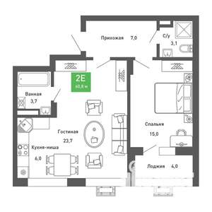 2-к квартира, строящийся дом, 61м2, 1/14 этаж