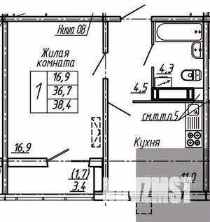 1-к квартира, вторичка, 38м2, 9/19 этаж