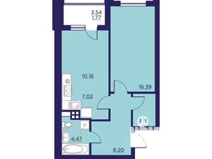 1-к квартира, вторичка, 51м2, 4/18 этаж