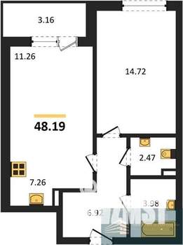 1-к квартира, вторичка, 48м2, 2/24 этаж