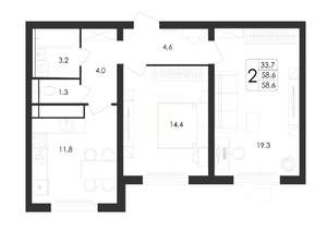 2-к квартира, вторичка, 59м2, 3/19 этаж