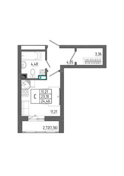 Студия квартира, строящийся дом, 24м2, 1/17 этаж
