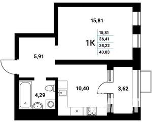 1-к квартира, строящийся дом, 38м2, 3/21 этаж