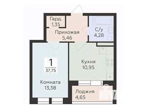 1-к квартира, вторичка, 38м2, 6/24 этаж