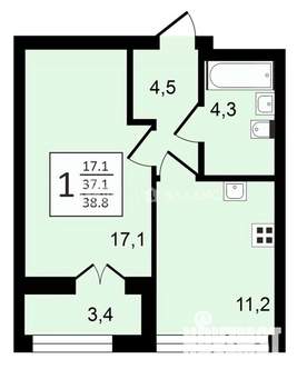1-к квартира, вторичка, 39м2, 17/24 этаж