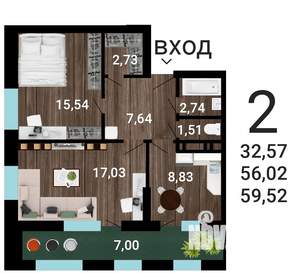 2-к квартира, строящийся дом, 61м2, 6/31 этаж