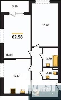 2-к квартира, вторичка, 63м2, 2/24 этаж