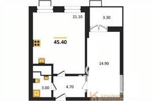 1-к квартира, вторичка, 45м2, 8/15 этаж
