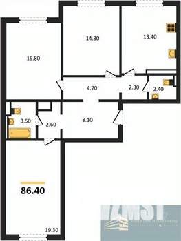 3-к квартира, вторичка, 86м2, 1/17 этаж
