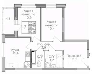 2-к квартира, вторичка, 54м2, 4/25 этаж