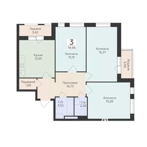 3-к квартира, вторичка, 79м2, 9/16 этаж