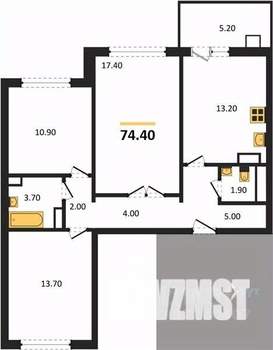 3-к квартира, вторичка, 74м2, 17/17 этаж