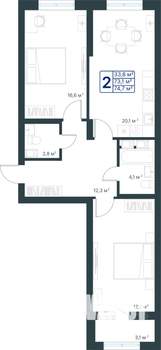 2-к квартира, вторичка, 75м2, 3/15 этаж