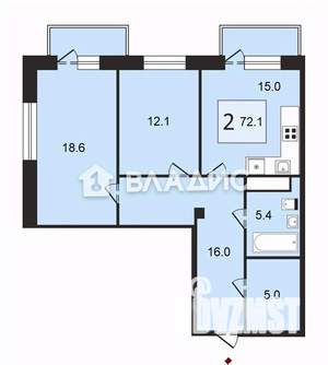 2-к квартира, вторичка, 72м2, 5/6 этаж
