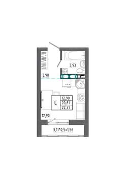 Студия квартира, строящийся дом, 22м2, 2/17 этаж