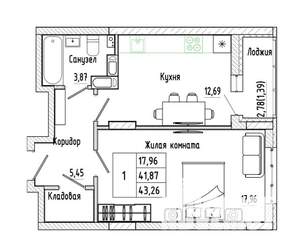 1-к квартира, вторичка, 43м2, 1/17 этаж
