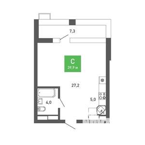 Студия квартира, строящийся дом, 40м2, 5/15 этаж